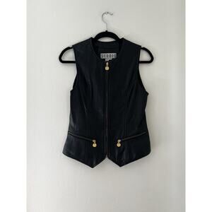Vintage Siena Studio Black Leather Vintage Zip Up Vest 80s 90s Size Small Biker